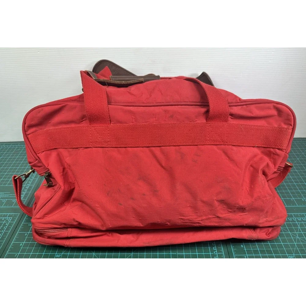 Vintage American Express Country Store Red Canvas Leather Duffel Travel Bag